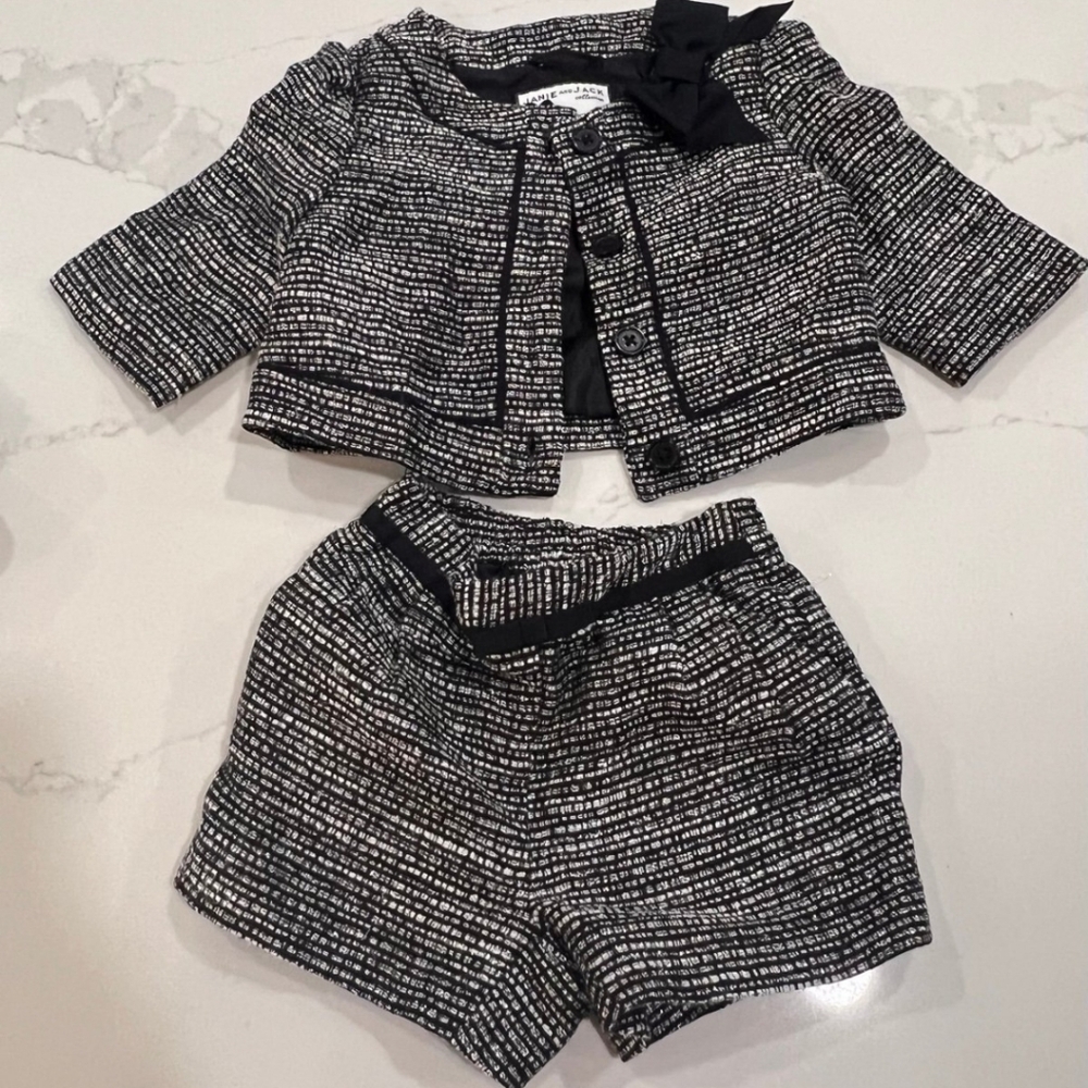 Janie and Jack Black and White Tweed Short Set